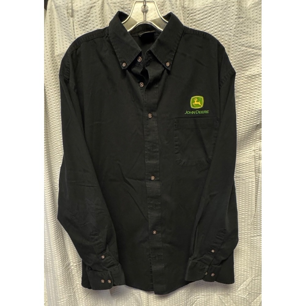 John Deere Men's Shirt Button-Up Black x- Large Embroidered Long Sleeve